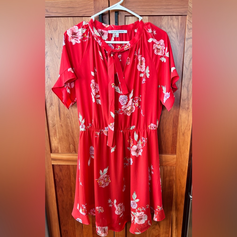 Collective Concepts Red Floral Midi Dress